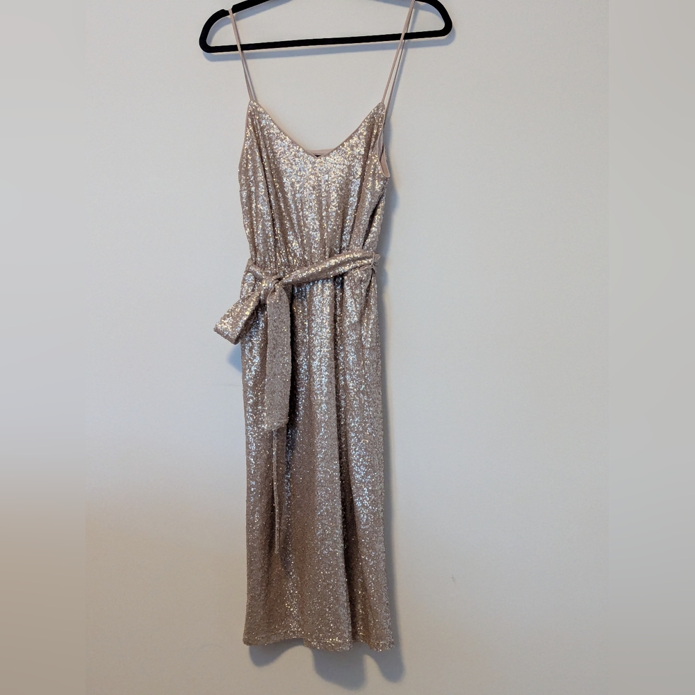Express Gold Sequin Midi Dress
